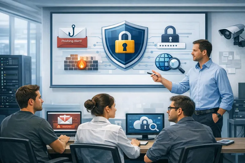 Trainer delivering cyber security awareness training to a small team